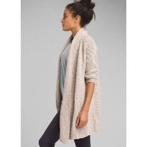 PRANA Women's Pearson Sweater cardigan size M/L PEBBLE GREY Textured slub  knit
